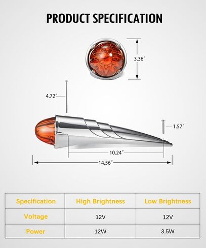 Partsam Glass Watermelon Cab Lights Clear Lens Amber LED Top Marker Hi/Low Beam Roof Running Lights Assembly with Chrome Alloy Base for Peterbilt Freightliner Mack Heavy Trucks (1PCS) in Saudi Arabia