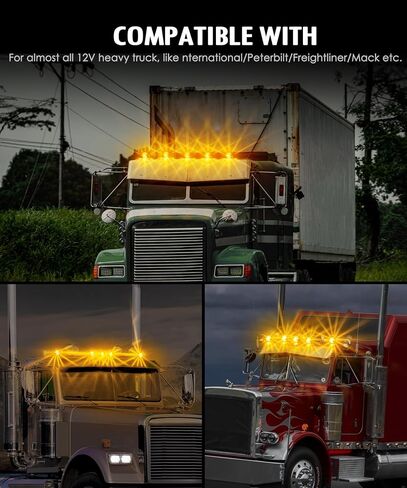 Partsam Glass Watermelon Cab Lights Clear Lens Amber LED Top Marker Hi/Low Beam Roof Running Lights Assembly with Chrome Alloy Base for Peterbilt Freightliner Mack Heavy Trucks (1PCS) in Saudi Arabia