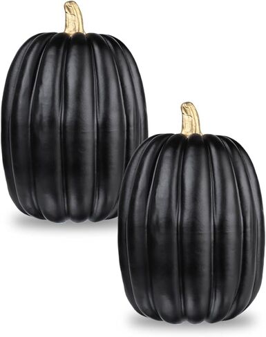 vensovo 8.5 Inch Large White Pumpkins for Decorating - 2PCS Big Foam Decorative Pumpkin for Fall Decoration, Paintable Artificial Pumpkins Perfect for Halloween Thanksgiving Decor (Gold Handle) in Kuwait