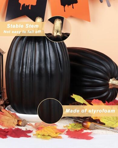 vensovo 8.5 Inch Large White Pumpkins for Decorating - 2PCS Big Foam Decorative Pumpkin for Fall Decoration, Paintable Artificial Pumpkins Perfect for Halloween Thanksgiving Decor (Gold Handle) in Kuwait