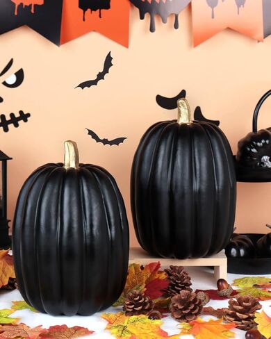 vensovo 8.5 Inch Large White Pumpkins for Decorating - 2PCS Big Foam Decorative Pumpkin for Fall Decoration, Paintable Artificial Pumpkins Perfect for Halloween Thanksgiving Decor (Gold Handle) in Kuwait