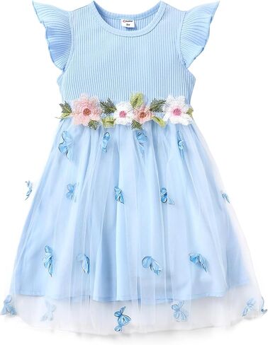 PATPAT Girl's Tulle Dress Tutu Party Birthday Poster Formal Fancy Flower Princess Dresses in Kuwait