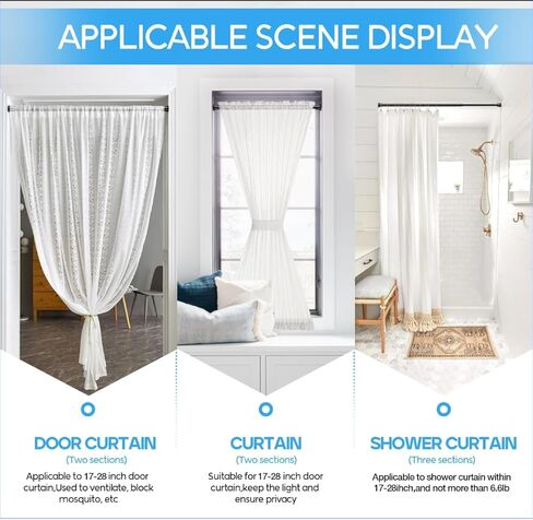 2pcs قضبان التوتر الأسود القابل للتعديل من 16.8 إلى 28 بوصة ، لا يوجد قضيب ستارة ربيع الحفر لمشاريع خزانة ثلاجة مزرعة خزانة. in Kuwait