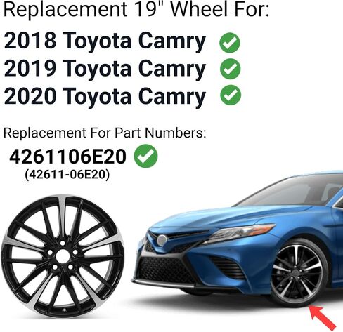 استبدال عجلة 19 بوصة لتويوتا كامري XSE XLE LE SE OEM نمط ألومنيوم سبيكة الألومنيوم لعام 2018 2019 2020 | 19x8 "| الأسود ث/وجه آلة الوجه - استبدال المصنع لـ 4261106E20 (42611-06E20) in Kuwait