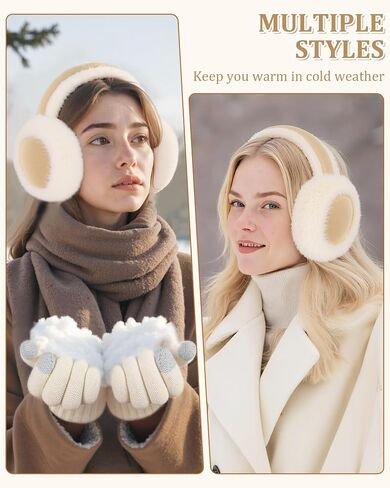 Senker Fashion Ear Muffs for Winter Women W/Screen Touch Gloves مجموعة ، أغطية أذن غامضة قابلة للطي فو Fure Warer Drearer Covers في الهواء الطلق in Saudi Arabia