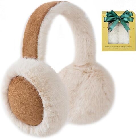 Ear Muffs for Winter Women, Water Resistant Suedette and Faux Fur Warm Earmuffs Foldable Outdoor Ear Warmers For Women Girls in Kuwait