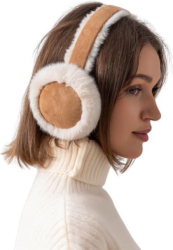 Ear Muffs for Winter Women, Water Resistant Suedette and Faux Fur Warm Earmuffs Foldable Outdoor Ear Warmers For Women Girls in Kuwait