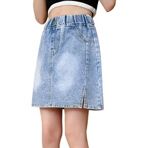 تنانير Skorts للفتيات Denim Skirt Kids Side Slit High Highered Jean Short Skirt Teens Stretchy Fashion Y2K Mini Dress Pocket in Saudi Arabia