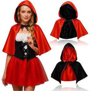 Newcotte Halloween Short Reversible Black and Red Hooded Cloak Costume Hood Polyester Cape Cloak Masquerade Cape Costume for Cosplay & Party & Festive Events, 13 Inch Adult Size in Saudi Arabia