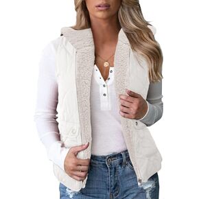 Valphsio Womens Reversible Quilted Sherpa Fleece Vest Lightweight Sports Vest Coat in Kuwait