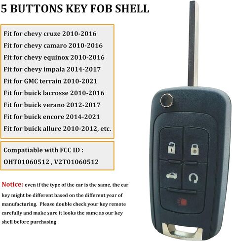 استبدال قشرة القضية Key FOB FOB لـ CHEVY CRUZE MALIBU EXANOX SONIC IMPALA GMC TRAIN BUICK Regal LACROSSE 2010 2011 2012 2013 2015 2015 2017 Keyless Entry Key FOB (5 buttons a) in Kuwait