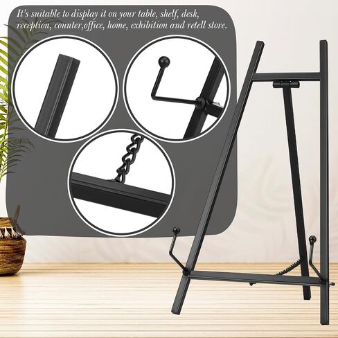 Leinuosen 1 Pcs Metal Easel Stand 16.5" H x 8.7" W x 4.3" D Table Top Easel Stand for Display Tripod Art Picture Mirror Modern Plate Holder for Display Book Photo Wedding Sign (Gold) in Saudi Arabia