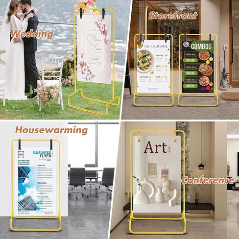 Nisoger Wedding Welcome Sign Stand, 68"x31"x 20" Heavy Duty Easel Stand for Sign with 4 Leather Strap, Welcome to Our Wedding Sign Holder, Metal Floor Standing Easels for Signs, Poster, Gold in Kuwait