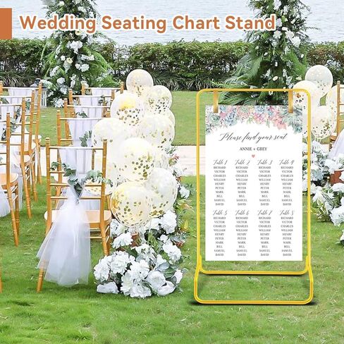 Nisoger Wedding Welcome Sign Stand, 68"x31"x 20" Heavy Duty Easel Stand for Sign with 4 Leather Strap, Welcome to Our Wedding Sign Holder, Metal Floor Standing Easels for Signs, Poster, Gold in Kuwait