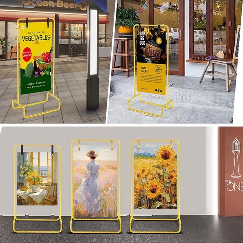 Nisoger Wedding Welcome Sign Stand, 68"x31"x 20" Heavy Duty Easel Stand for Sign with 4 Leather Strap, Welcome to Our Wedding Sign Holder, Metal Floor Standing Easels for Signs, Poster, Gold in Kuwait