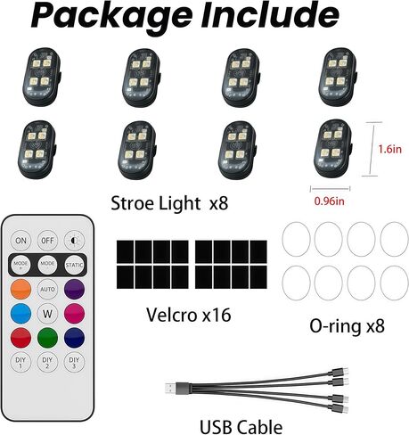 4PCS Wireless LED Strobe Lights with Remote Control, RGB 8 Colors Multifunction, USB Charging Waterproof Anti-Collision Tail Warning Mini Light for Car Motorcycle Trucks Bike Drone Aircraft (4) in Kuwait