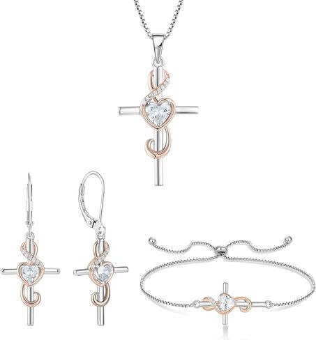 STARCHENIE Note Cross Necklace Earrings Bracelet 925 Sterling Silver Crucifix Music Jewelry Set Gift for Women White & Rose Gold in Saudi Arabia