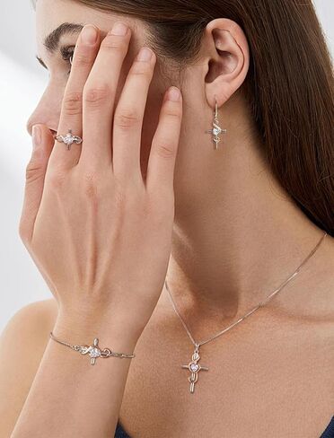 STARCHENIE Note Cross Necklace Earrings Bracelet 925 Sterling Silver Crucifix Music Jewelry Set Gift for Women White & Rose Gold in Saudi Arabia