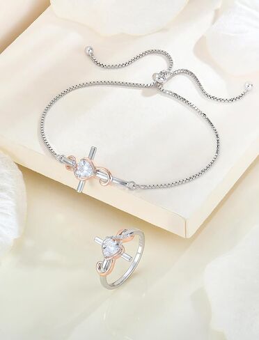 STARCHENIE Note Cross Necklace Earrings Bracelet 925 Sterling Silver Crucifix Music Jewelry Set Gift for Women White & Rose Gold in Saudi Arabia
