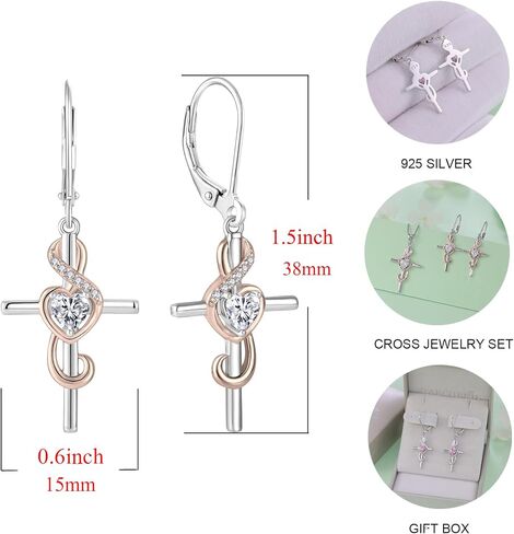 STARCHENIE Note Cross Necklace Earrings Bracelet 925 Sterling Silver Crucifix Music Jewelry Set Gift for Women White & Rose Gold in Saudi Arabia