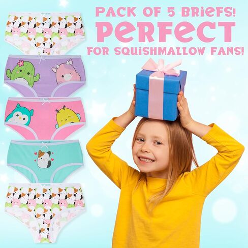 Squishmallows Girls Underwear, 5 Pack Briefs, Soft Cotton Panties Multipack Comfortable Kids Underwear for Girls in Saudi Arabia