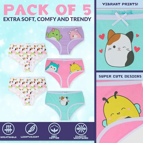 Squishmallows Girls Underwear, 5 Pack Briefs, Soft Cotton Panties Multipack Comfortable Kids Underwear for Girls in Saudi Arabia