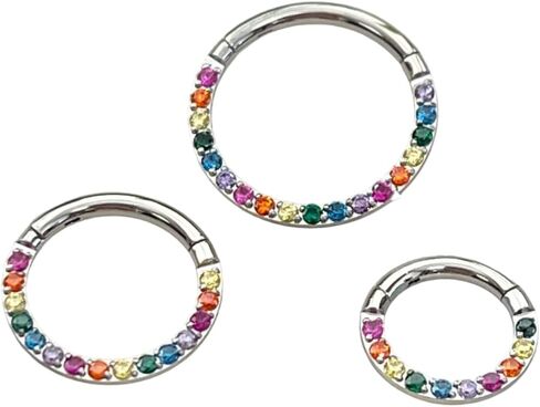 1 Piece Rainbow CZ Gems Front Hinged Segment Ring - Septum Hoop Pride Helix Daith -16g - Body Jewelry in Saudi Arabia