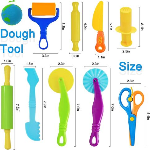 Jaeespon Dough Play Tools for Kids- Dough Accessories Molds Dinosaur Fruit Roller Cutter Scissor and Storage Box, Party Favors Set for Age 2-8 in Kuwait