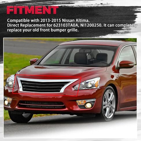 HECASA Front Bumper Grill Compatible with 2013 2014 2015 Nissan Altima 623103TA0A NI1200250 Upper Grille Chrome Shell Black Insert Sedan Assembly in Saudi Arabia