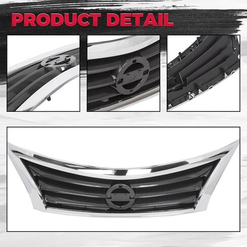 HECASA Front Bumper Grill Compatible with 2013 2014 2015 Nissan Altima 623103TA0A NI1200250 Upper Grille Chrome Shell Black Insert Sedan Assembly in Saudi Arabia