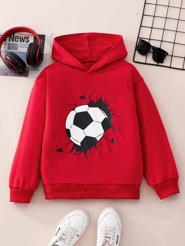 NEW 8-14Y Boys Soccer Hoodie Graphic Pullover Sweatshirt for Sports Fans in Saudi Arabia