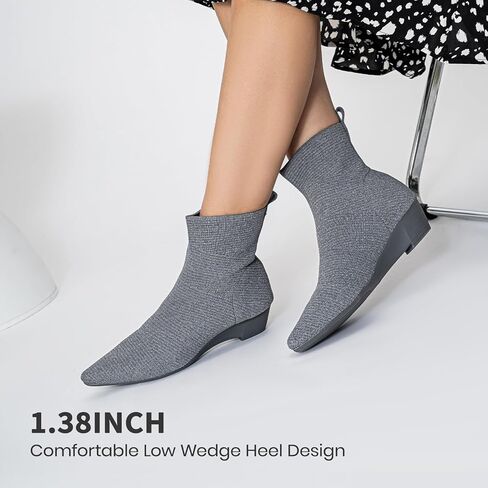 Youngshow أحذية نسائية مريحة محبوكة أحذية بكعب منخفض للنساء أحذية الكاحل بمقدمة مدببة سهلة الارتداء في الخريف والشتاء أحذية نسائية in Kuwait