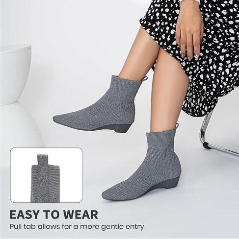 Youngshow أحذية نسائية مريحة محبوكة أحذية بكعب منخفض للنساء أحذية الكاحل بمقدمة مدببة سهلة الارتداء في الخريف والشتاء أحذية نسائية in Kuwait