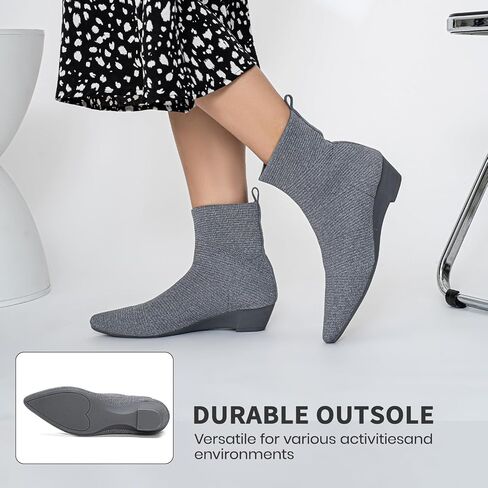 Youngshow أحذية نسائية مريحة محبوكة أحذية بكعب منخفض للنساء أحذية الكاحل بمقدمة مدببة سهلة الارتداء في الخريف والشتاء أحذية نسائية in Kuwait