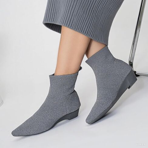 Youngshow أحذية نسائية مريحة محبوكة أحذية بكعب منخفض للنساء أحذية الكاحل بمقدمة مدببة سهلة الارتداء في الخريف والشتاء أحذية نسائية in Kuwait