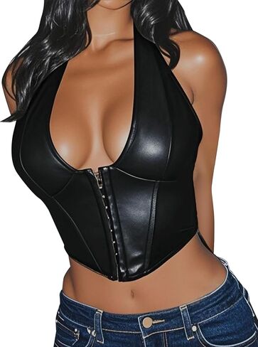 نساء Y2K جلود الرسن أعلى عاريات مشد مشد بتمثال نصفي أعلى الدانتيل مثير الخروج محصول خزان المحصول نادي الحزب الرقبة in Kuwait