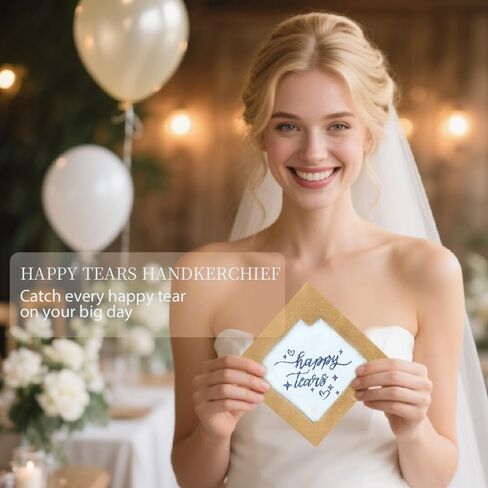 Happy Tears Handkerchief, White Embroidered Wedding Party Accessory Bridesmaid Gift Something Blue in Saudi Arabia