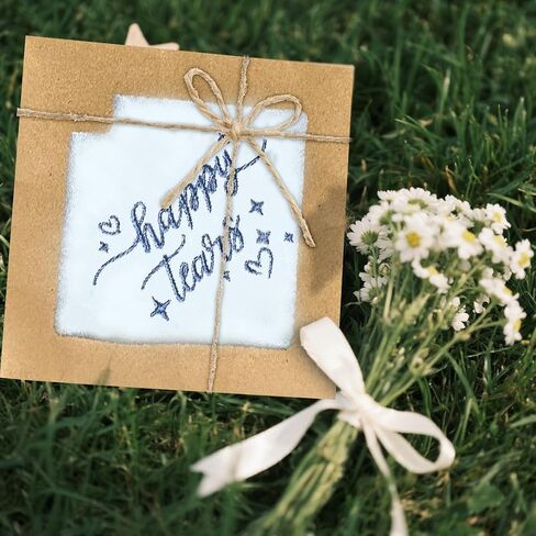 Happy Tears Handkerchief, White Embroidered Wedding Party Accessory Bridesmaid Gift Something Blue in Saudi Arabia