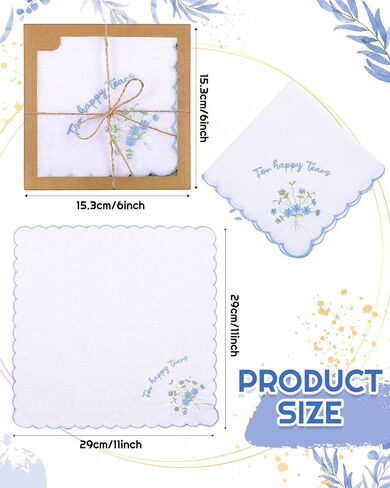 6/12 Pack Embroidery Cotton Wedding Handkerchief, 11" x 11" For Happy Tears Napkin, Something Blue for Bridal in Saudi Arabia