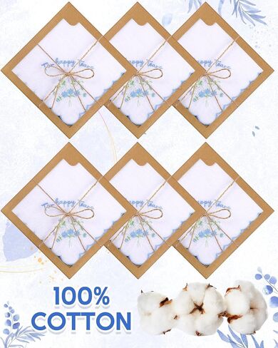 6/12 Pack Embroidery Cotton Wedding Handkerchief, 11" x 11" For Happy Tears Napkin, Something Blue for Bridal in Saudi Arabia