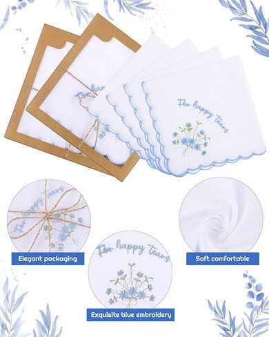 6/12 Pack Embroidery Cotton Wedding Handkerchief, 11" x 11" For Happy Tears Napkin, Something Blue for Bridal in Saudi Arabia