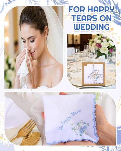 6/12 Pack Embroidery Cotton Wedding Handkerchief, 11" x 11" For Happy Tears Napkin, Something Blue for Bridal in Saudi Arabia