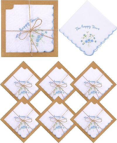 6/12 Pack Embroidery Cotton Wedding Handkerchief, 11" x 11" For Happy Tears Napkin, Something Blue for Bridal in Saudi Arabia