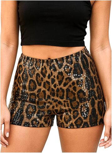 Cheetah Print Micro Shorts for Women Y2K Leopard Sequin Mini Rave Outfits for Club in Saudi Arabia