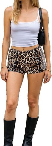 Cheetah Print Micro Shorts for Women Y2K Leopard Sequin Mini Rave Outfits for Club in Saudi Arabia