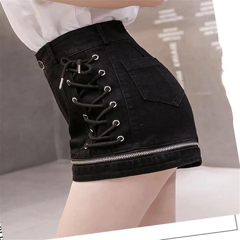 Women's Casual Denim Shorts Double Side Lace-Up Zippers Sexy Pockets Sexy Jean Shorts in Saudi Arabia