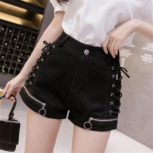 Women's Casual Denim Shorts Double Side Lace-Up Zippers Sexy Pockets Sexy Jean Shorts in Saudi Arabia