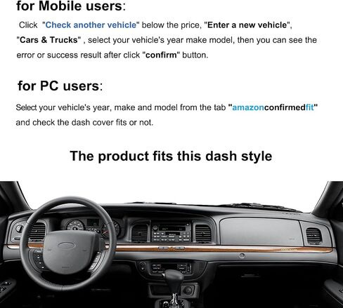 حصيرة غطاء لوحة القيادة تناسب سيارة Ford Crown Victoria 1995-2011، وسادة غطاء لوحة القيادة وواقي السجاد (أسود) F173 in Saudi Arabia
