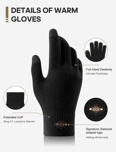 3 Pairs Winter Gloves for Men Women Warm Knit Gloves Touch Screen Anti-Slip Gloves with Thermal Soft Knit Lining in Kuwait