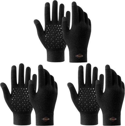 3 Pairs Winter Gloves for Men Women Warm Knit Gloves Touch Screen Anti-Slip Gloves with Thermal Soft Knit Lining in Kuwait